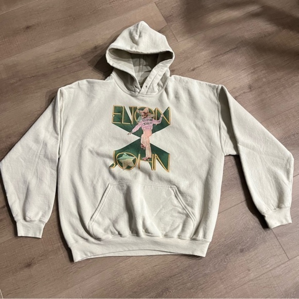Elton John Farewell Yellow Brick Road Tour 2022 Tan‎ Sweatshirt Hoodie XL